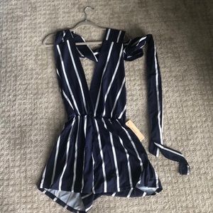 NWT navy/white stripe romper